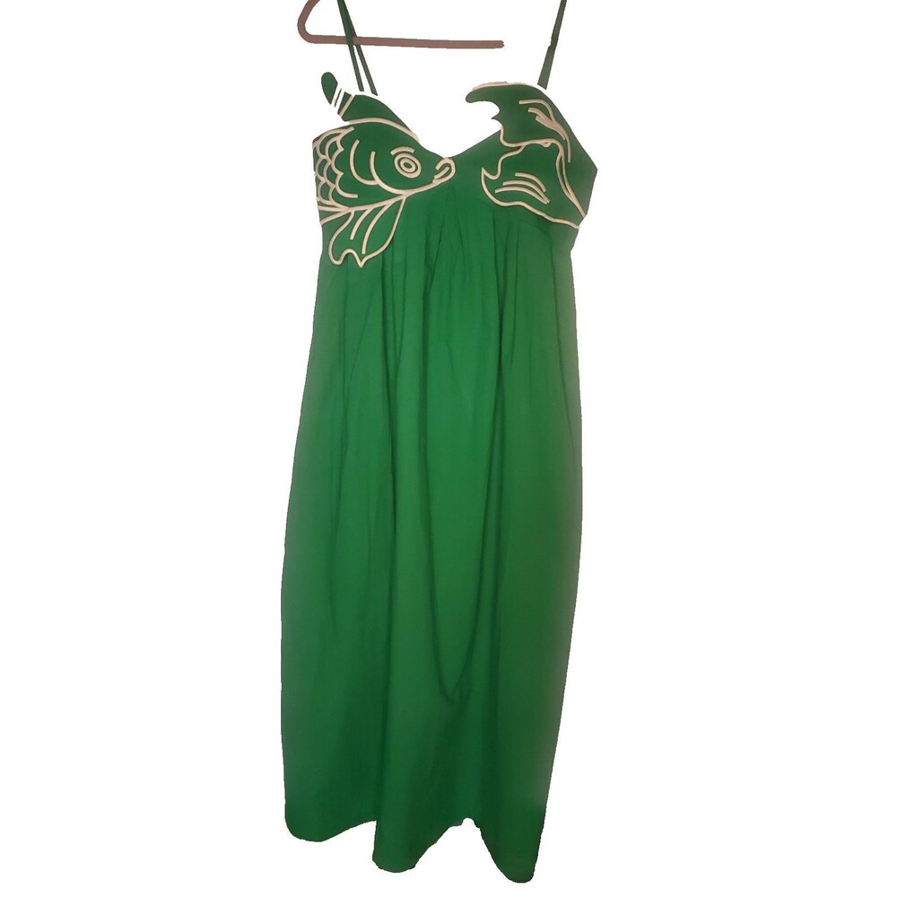 Commense Green Maxi Dress with Ivory Fish Appliqué